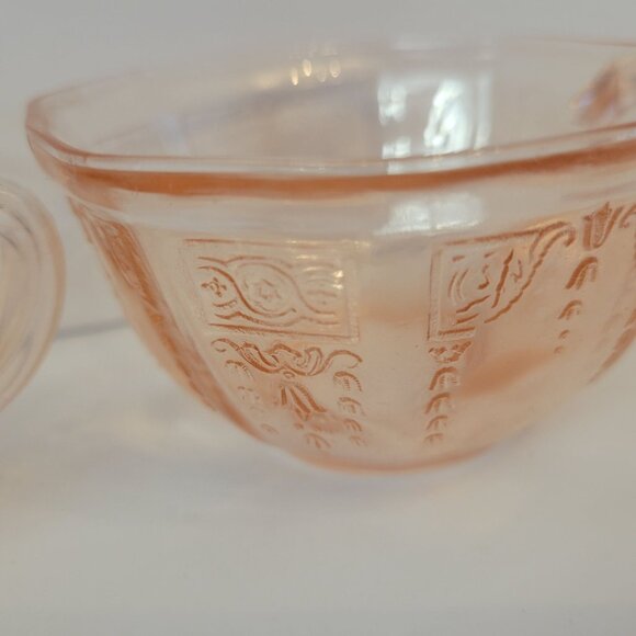 Vintage Anchor Hocking Pincess Pink Depression Glass Tea Cups With Etched Floral - Picture 3 of 5